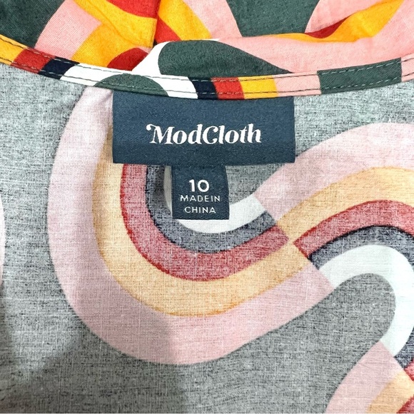 Modcloth Cotton Mod As Well Retro Rainbow Sleeveless Collar Pocket Swing Dress - Picture 11 of 13